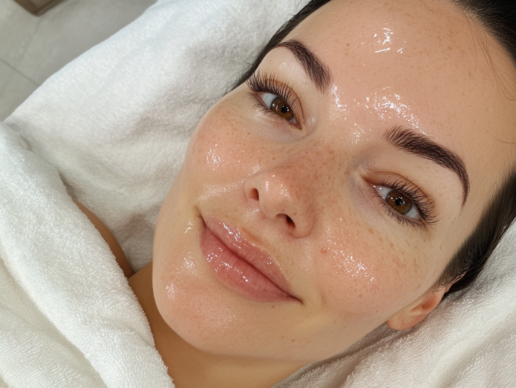 Woman enjoying a facial skincare treatment