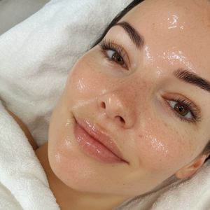 Woman enjoying a facial skincare treatment