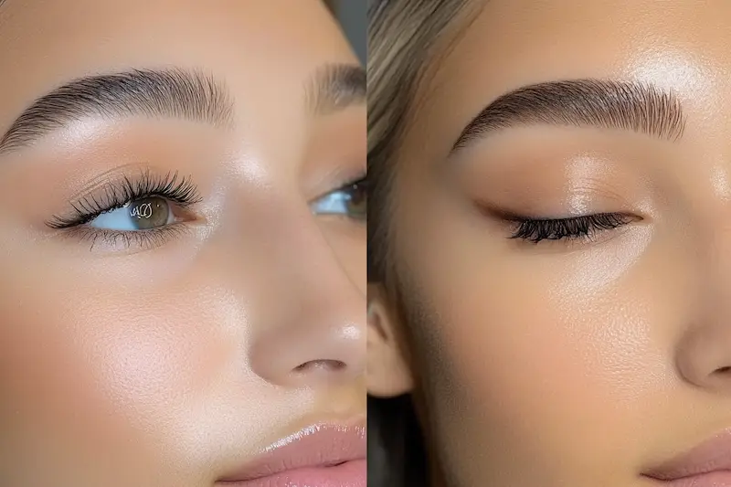 Close-up of natural eyebrow and makeup look.