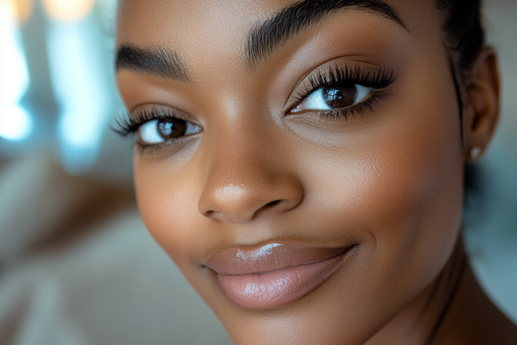 Close-up of smiling person with glowing skin