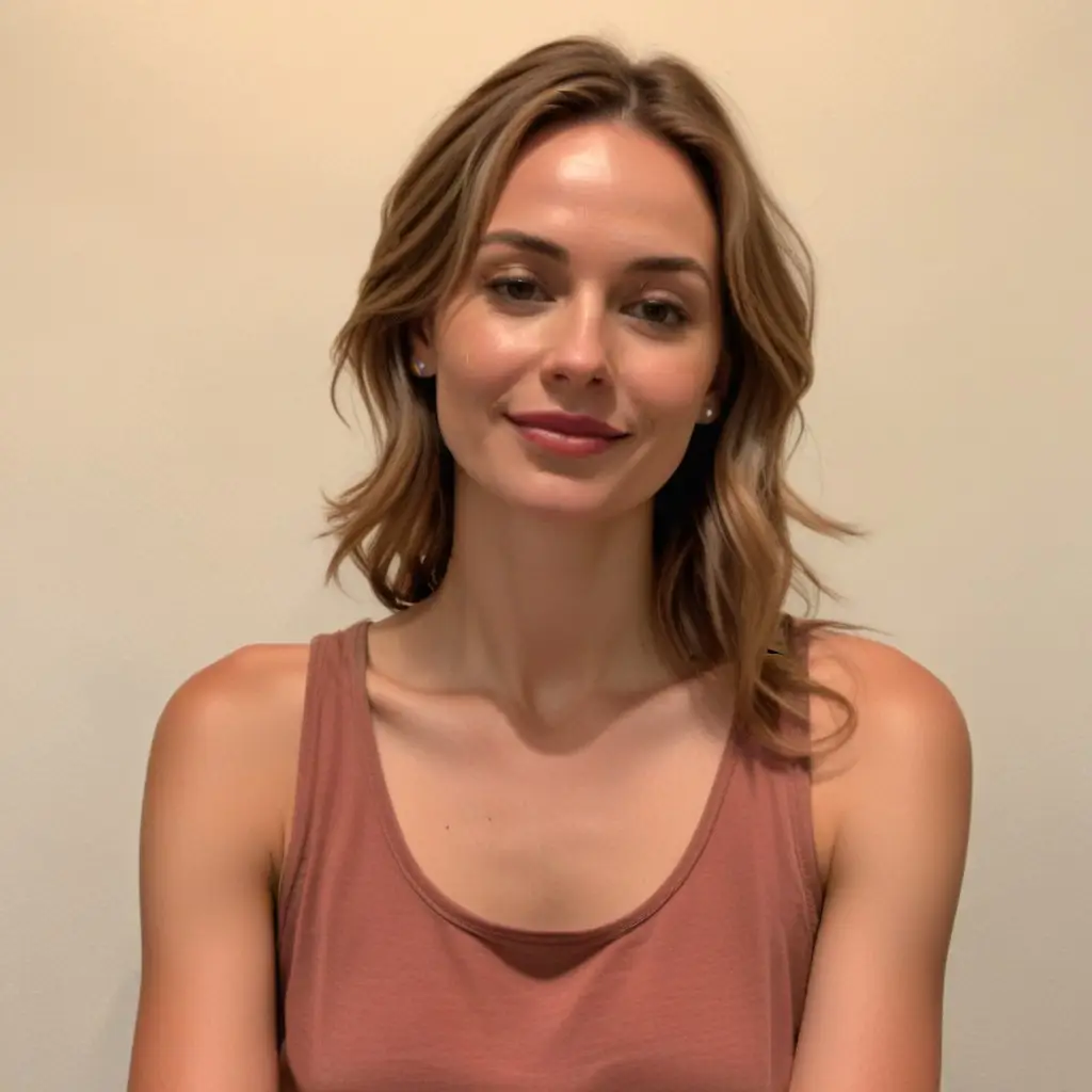 Woman smiling in brown tank top