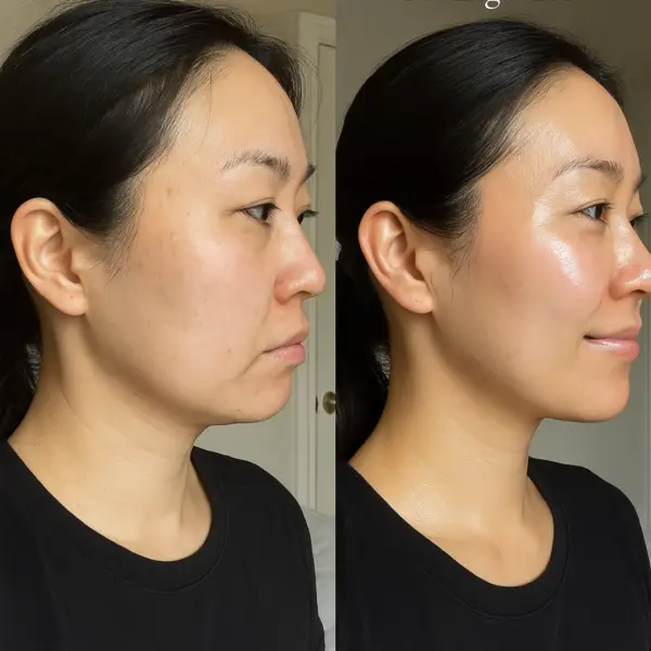 Before and after skincare results on face