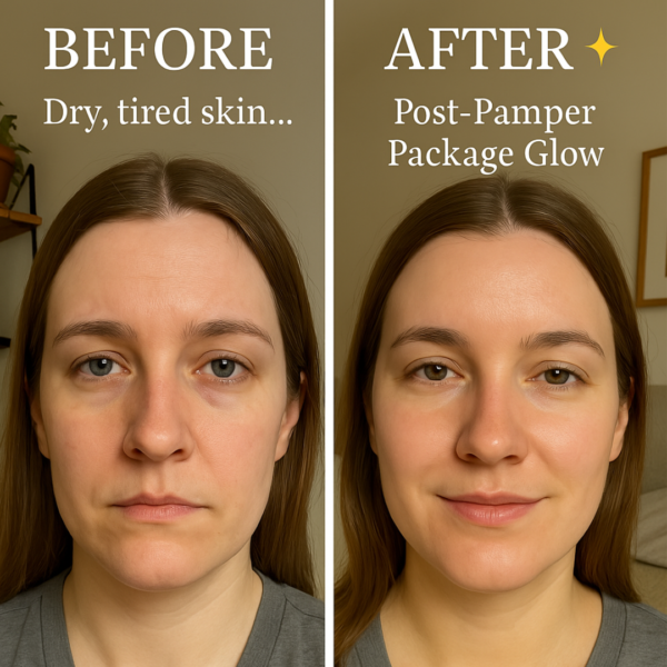 Before and after skincare transformation.