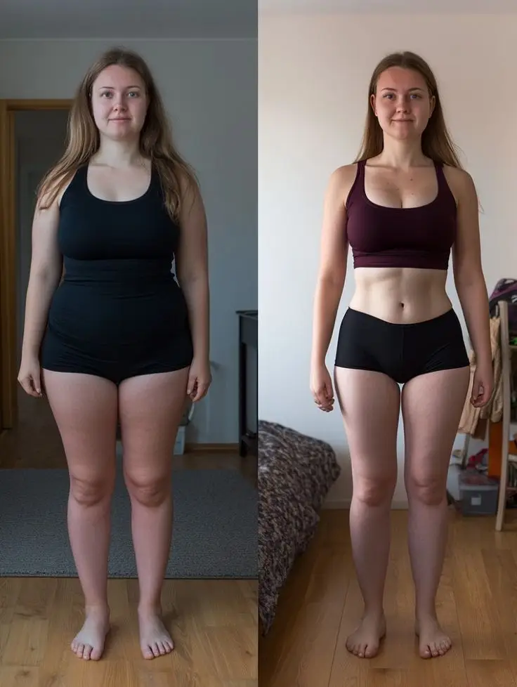 Before and after weight loss transformation.