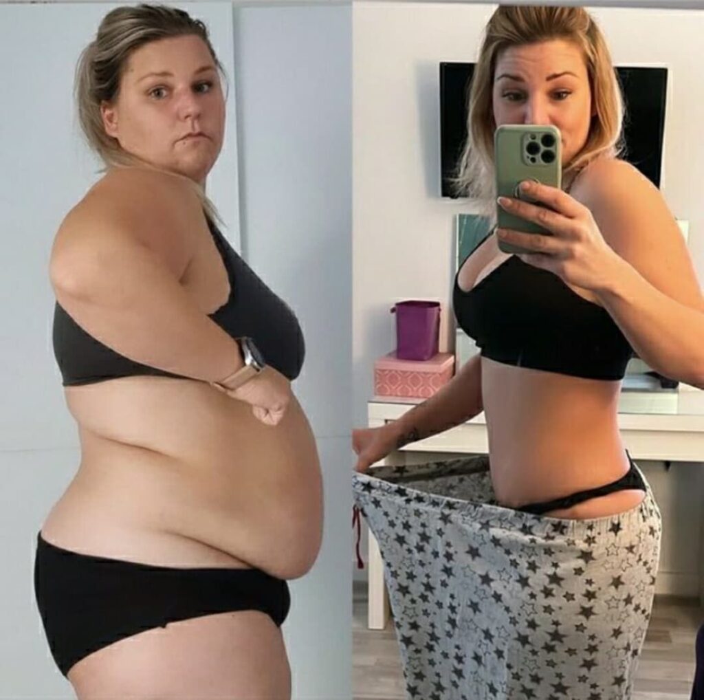 Weight loss transformation before and after photos.