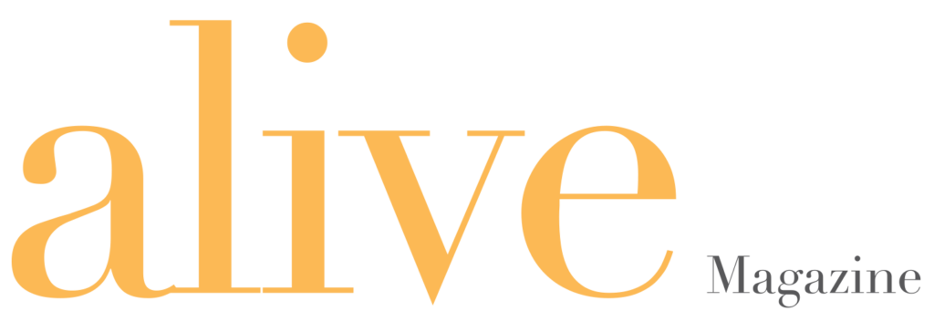 Alive Magazine logo in orange and black.