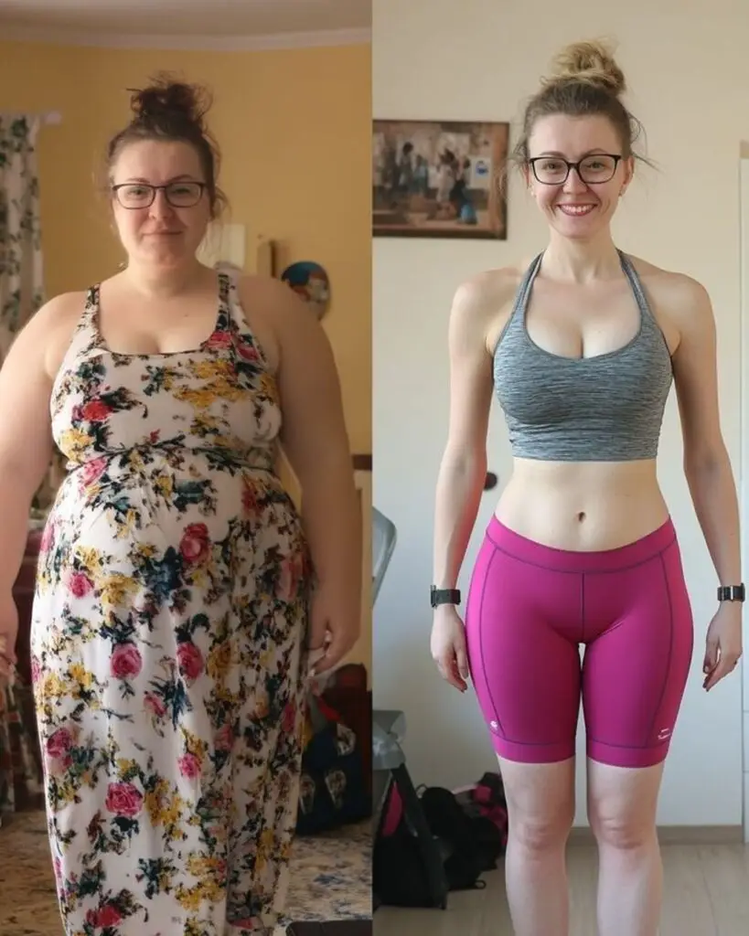 Before and after weight loss transformation photo.
